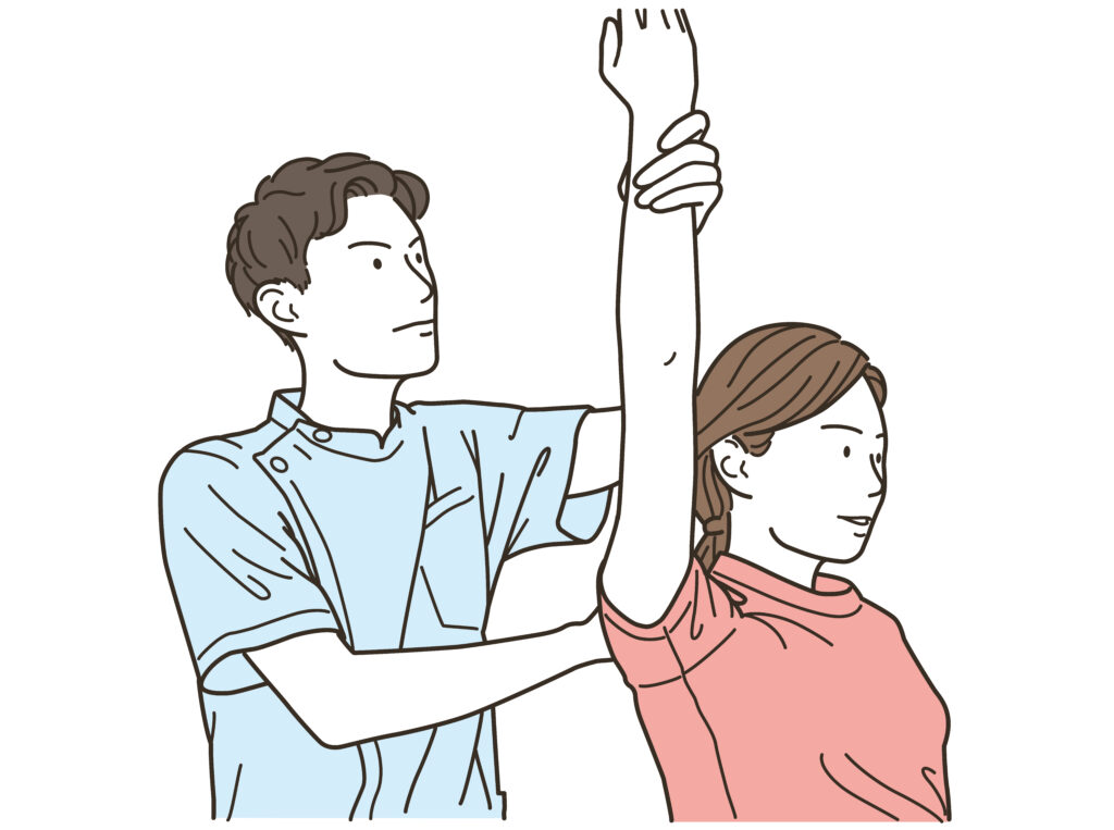 肩の状態を確認する整骨院の先生のイラスト