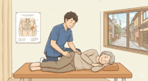 股関節痛を施術するイラスト