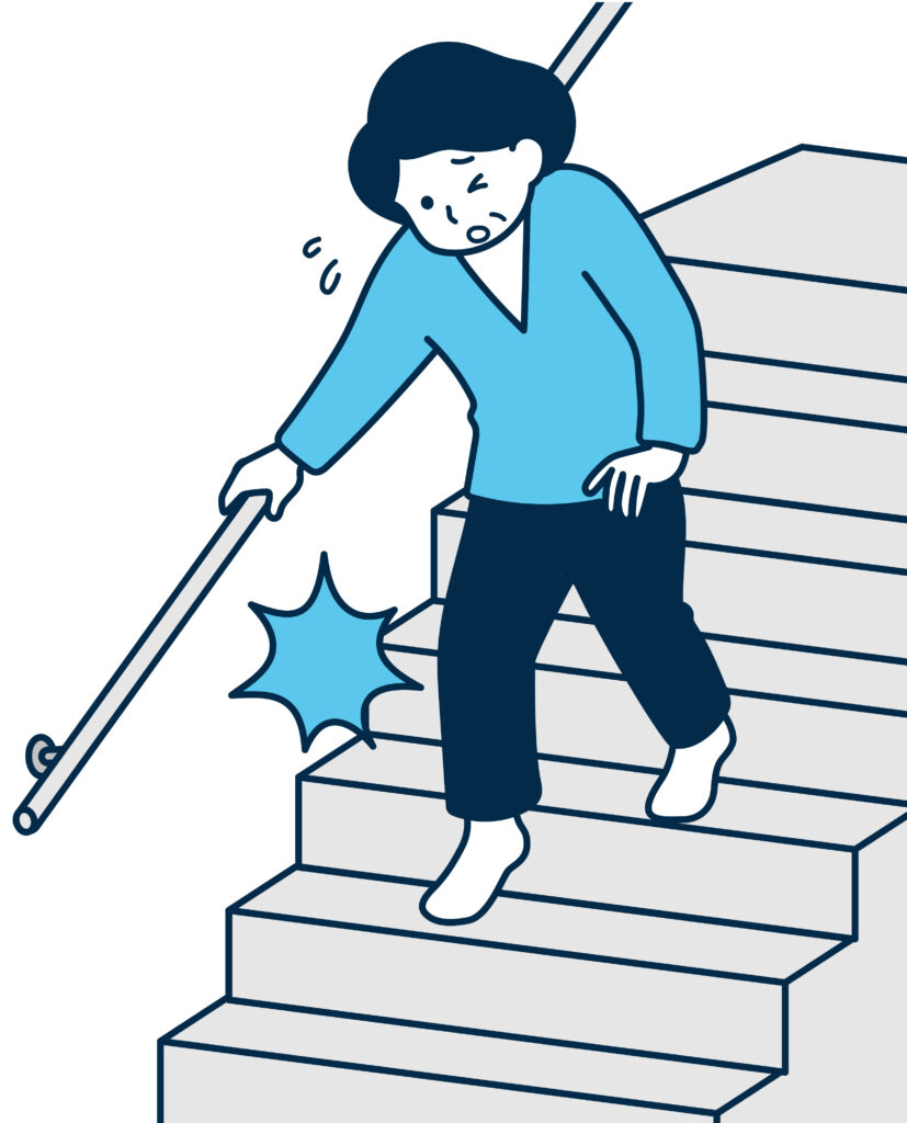 階段の上り下りで膝が痛い女性のイラスト