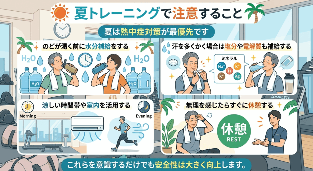 夏にトレーニングを行う上で注意することのまとめ画像