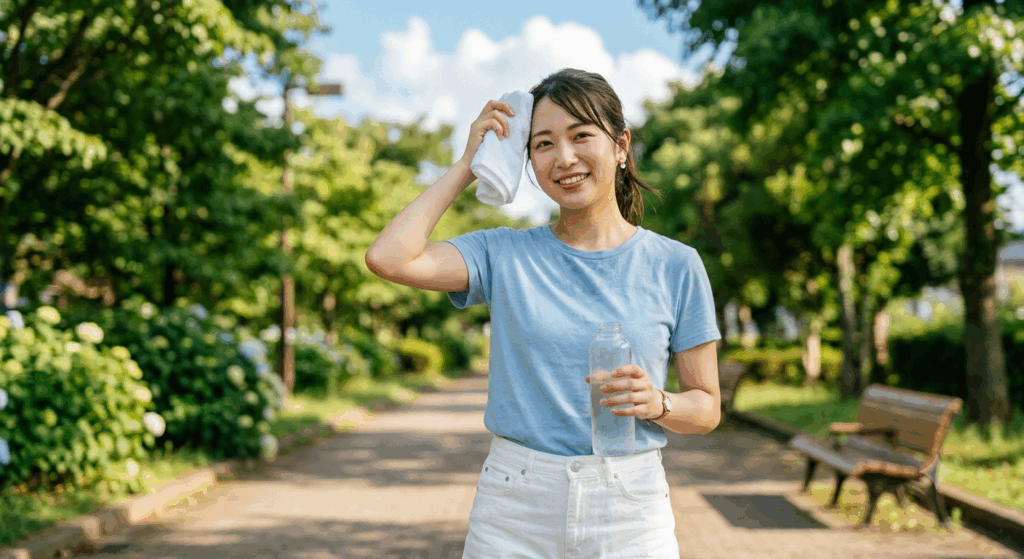 トレーニングをして汗をかきやすくなった女性の画像